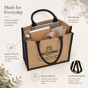Custom Recyclable Jute Tote Bag Cartoon Character Print Durable Reusable Shopping <b>Handbag</b> Featuring Hand Shoulder - Product Image 2