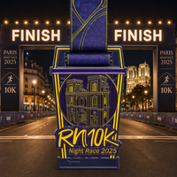 Médaille de course professionnelle personnalisée 10K en alliage de zinc avec relief 3D et émail violet – Récompense de finisseur de marathon de course nocturne de Paris