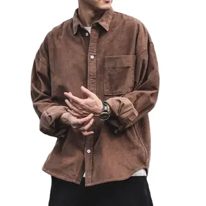 Men's Corduroy Shirt New Collection Cotton Thick Youth Brown Single-breasted Custom Button Up Long Sleeve Shirt Men