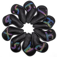 Lot de 10 housses de tête de fer de golf personnalisées en cuir PU noir irisé avec numéros, vente en gros, usine OEM