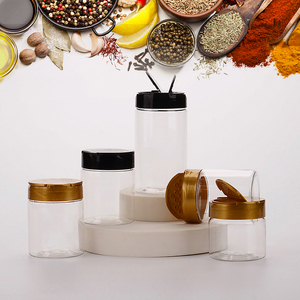 Customized Label Clear Plastic Seasoning Jar Kitchen Salt Chili Container Packing PET Plastic Spice Bottle With Dual Flip Lid