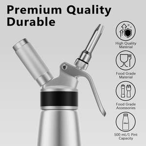 Espumador de Leche Metálico Fácil de Limpiar, Libre de BPA, Dispensador de Crema Batida de 1 Pinta/500 ml con Instrucciones en Inglés para Café Casero - Product Image 3