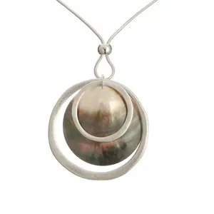 Wholesale Silver Double Circle Round Alloy Pendant Abalone Shell Pendant Necklace Jewelry