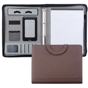 Custom Leather Zip Binder Designer-Portfolio Pad folio Mit Griff für Office School Supply