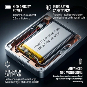 แบตเตอรี่ลิเธียมโพลิเมอร์แบบโซลิดสเตต 1600mAh 3.8V พร้อมระบบควบคุมอุณหภูมิ NTC และแผงวงจรพิมพ์ในตัว สำหรับอุปกรณ์อิเล็กทรอนิกส์ - Product Image 5