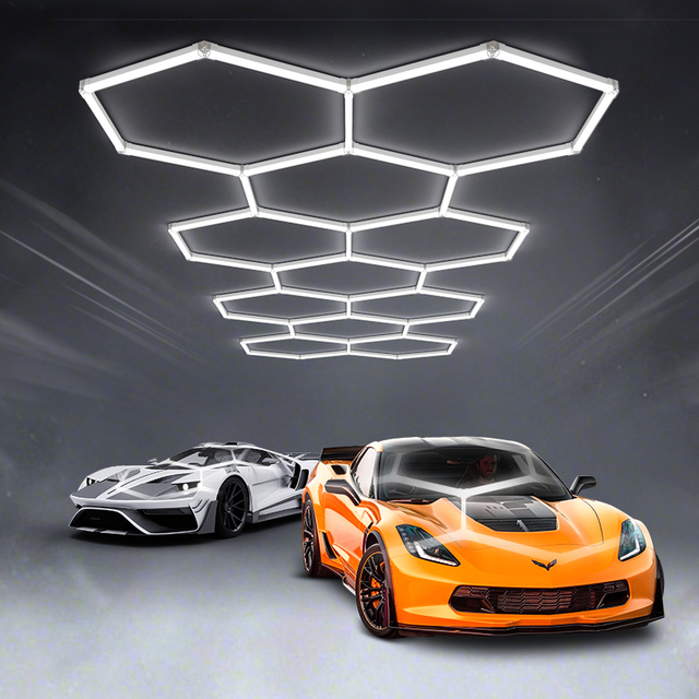 Customizable 350W Honeycomb LED Car Detailing Ceiling Light Hexagonal Garage Parking Garage Luminaires