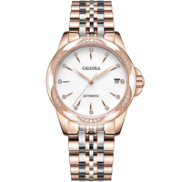 CALUOLA Montre automatique de luxe pour femme, cadran en cristal saphir, bracelet en céramique, date unique, étanche 5ATM, montre-bracelet élégante