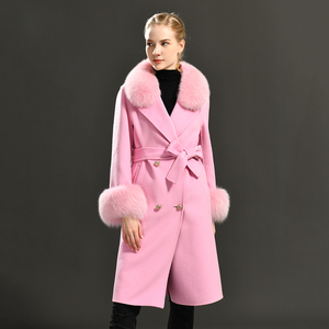 <span class=keywords><strong>Abrigo</strong></span> de Lana de Doble Cara con Cuello de Piel de Zorro Auténtico, Largo, <span class=keywords><strong>Talla</strong></span> <span class=keywords><strong>Grande</strong></span>, Hecho a Mano, para Mujer - Product Image 2