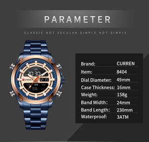 Montre pour homme Curren 8404, acier inoxydable, double mouvement, double fuseau horaire, montre-bracelet numérique lumineuse - Product Image 4