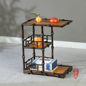Chinese Style <b>Bamboo</b> Tea <b>Table</b> Three Tiered Storage Rack For Living Room Coffee <b>Table</b> With Woven Top And Shelf - Product Image 1