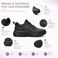 Chaussures décontractées pour hommes, entièrement noires, respirantes, en cuir grainé, semelle épaisse, amortissantes, antidérapantes, sportives