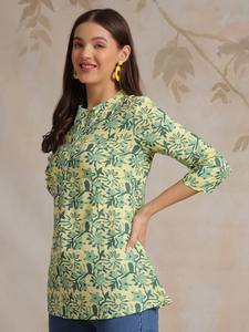 Top con cuello mandarín y estampado floral para mujer - Product Image 4