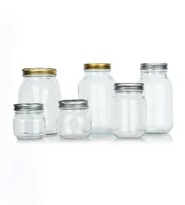 Custom Schroef Metalen Deksel 8Oz 12Oz 16Oz 32Oz 50Oz 64Oz Clear Brede Mond Glazen mason Jar