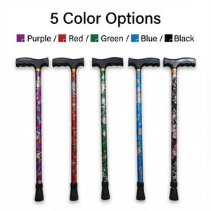 Bâton de marche réglable en aluminium avec embout en caoutchouc, motif floral rouge, bâton de trekking pour personnes âgées, support de randonnée - Product Image 3