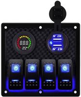 Panneau de commutation à 4 interrupteurs avec chargeur USB double 4,2 A, voltmètre 12V/20A 24V/10A, plaque en aluminium pour barre lumineuse LED, camping-car, bateaux, 4x4