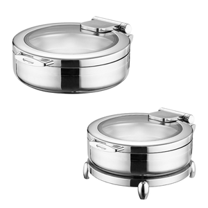 Chauffe-plat électrique Liyunda Luxurious Chafer Series 6L 11L rond en <span class=keywords><strong>acier</strong></span> inoxydable 304 argenté avec couvercle amovible - Product Image 2