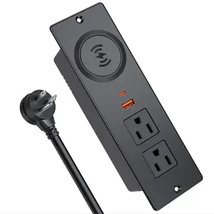 Salida empotrada estándar estadounidense 2 salidas de CA + puertos USBA 20W + 18W 6.56FT Cable de alimentación con toma de corriente de cargador inalámbrico de 15W