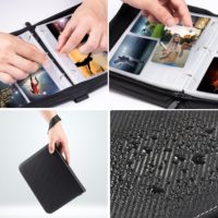 Binder Kartu Kulit PU 4 Kantong dengan Resleting, Album Kartu Bisnis Kapasitas 400 untuk Kartu TCG dan Kartu Olahraga Grosir