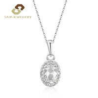 Collar de Lujo al por Mayor de Plata de Ley 925 con Zafiro Blanco de Corte Ovalado y Halo de Diamantes IJ Incrustados, Joyería de Regalo de Aniversario para Mujer