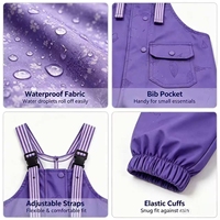 Pantalon de pluie imperméable doublé polaire, salopette de pluie épaisse pour enfants avec cordon de serrage pour l'extérieur et la maternelle