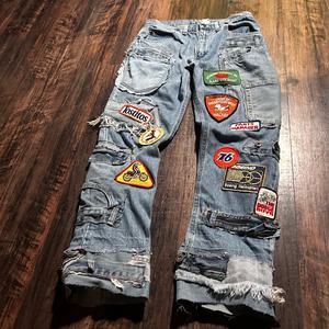 مخصص ملابس الدنيم الرجال واسع الساق فضفاض بالأسى شمع رجالي جودة عالية ملابس الشارع مكدسة Valabasa متعددة التصحيح السراويل الجينز - Product Image 2