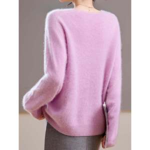 Suéter con cuello en V, mezcla de lana y cachemira, gris para mujer - Product Image 1