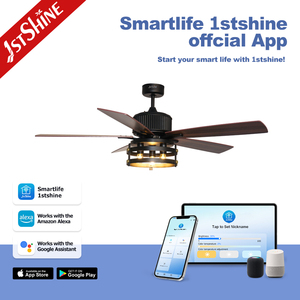 1stshine Ventilateur de plafond Lumière intérieure MDF Lames 220V Home Soft Lighting Ventilateurs de plafond avec ampoules et télécommande - Product Image 6