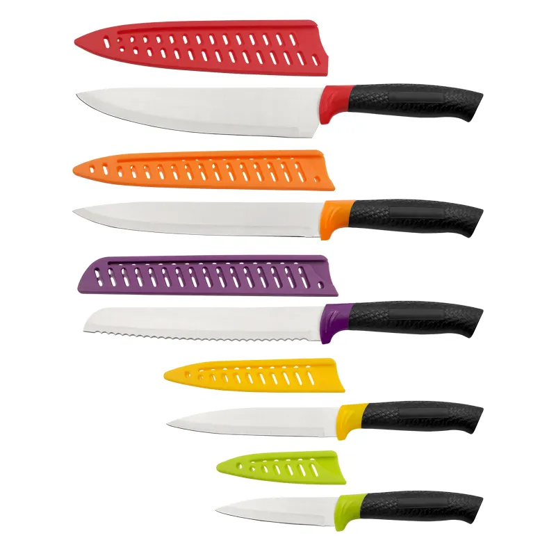 best hot sale 5 piece Colored kitchen Knife stainless steel chef knife set with knife cover