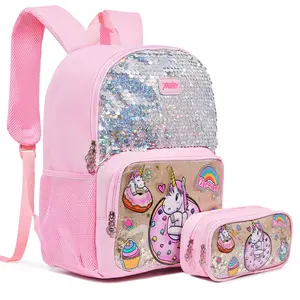 Sequins Unicorn 2PCS Primary Girls Class Children BookBag School Bags Kids Backpack Set