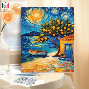 Dipingere da te con Kit <span class=keywords><strong>di</strong></span> numeri per adulti notte stellata con albero <span class=keywords><strong>di</strong></span> limone barca <span class=keywords><strong>e</strong></span> cabina tranquillo arte poliestere tela per regalo - Product Image 4