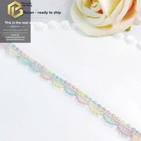 LEIXUSI Dentelle de broderie soluble dans l'eau, dégradé macaron de 1 cm, motif code-barres coloré pour accessoires de décoration intérieure DIY