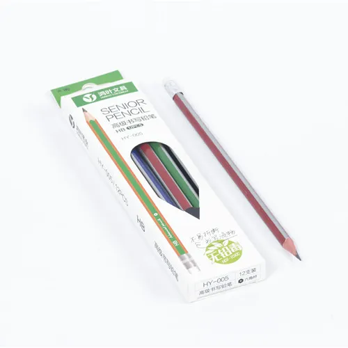 Soft poplar triangle Student Black HB Pencil With Eraser Wooden School Packaging Office