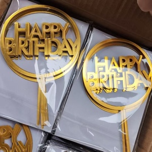 Hot Selling 10 teile/paket Gold Acryl Cake Topper Alles Gute zum Geburtstag Kuchen Zubehör Dekorationen liefert Cupcake Topper - Product Image 5