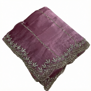 Sari brodé floral gaufré fait main en modal, coupe midi, pour femme, idéal pour les fêtes et mariages, style Inde et Pakistan - Product Image 1