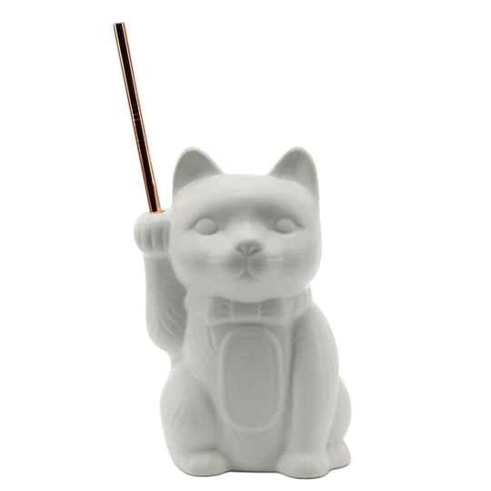 Cute Lucky Cat Mug - Hand Painted Maneki Neko Tiki Mug