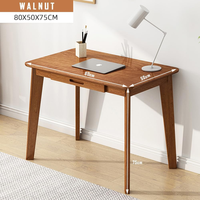 Bureau d'ordinateur minimaliste nordique en noyer, plateau en MDF, pieds en bois massif avec tiroir compact intégré, poste de travail à domicile