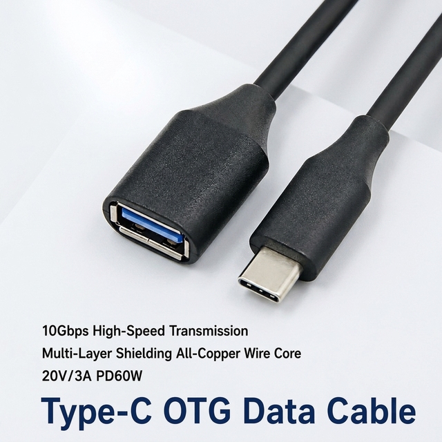 OTG USB 3.0 Female to Type-C Male Braid Shielded PVC Data Adapter Cable for Mobile Phone and Printer with 3A Fast Charging
