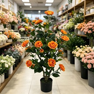 Lifelike orange camellia blossom stem with layered petals for elegant <b>bridal</b> bouquet & table centerpiece - Product Image 3
