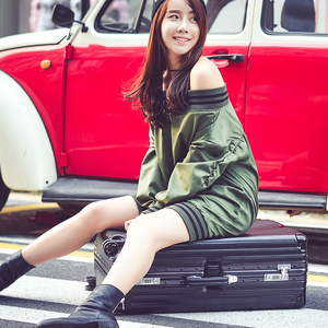 Unisex Aluminum Frame Trolley Case 4 Wheel Lockable Solid Color Large Capacity Carry On <b>Suitcase</b> For Long Distance Travel - Product Image 3