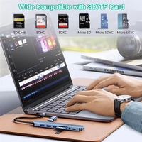 Hub USB C 8 en 1 de Aluminio 3.0 con Lector de Tarjetas SD/TF y Conector para Auriculares Auxiliar de 3.5mm para Pro Air y Más PC/Laptop/Tablet