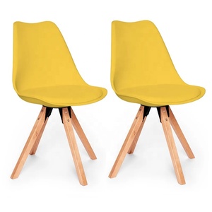 Silla de Comedor Moderna con Carcasa de Plástico, Silla Tulipán Colorida con Patas de Madera de Haya y Asiento Acolchado de PU - Product Image 2
