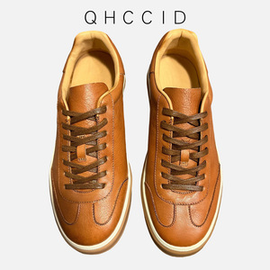 Chaussures décontractées en cuir véritable marron à talon bas, semelle épaisse, respirantes, confortables, unisexes, pour un usage quotidien - Product Image 3