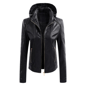 Ventes de liquidation - Veste d'hiver pour femmes en cuir PU doublée de polaire épaisse et chaude, longue, décontractée, coupe-vent, avec capuche, vente en gros - Product Image 4