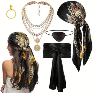 <span class=keywords><strong>Accessori</strong></span> per Costume da <span class=keywords><strong>Pirata</strong></span> per Festa di Halloween: Set con Foulard, Cintura, Collana e Braccialetto - Product Image 4
