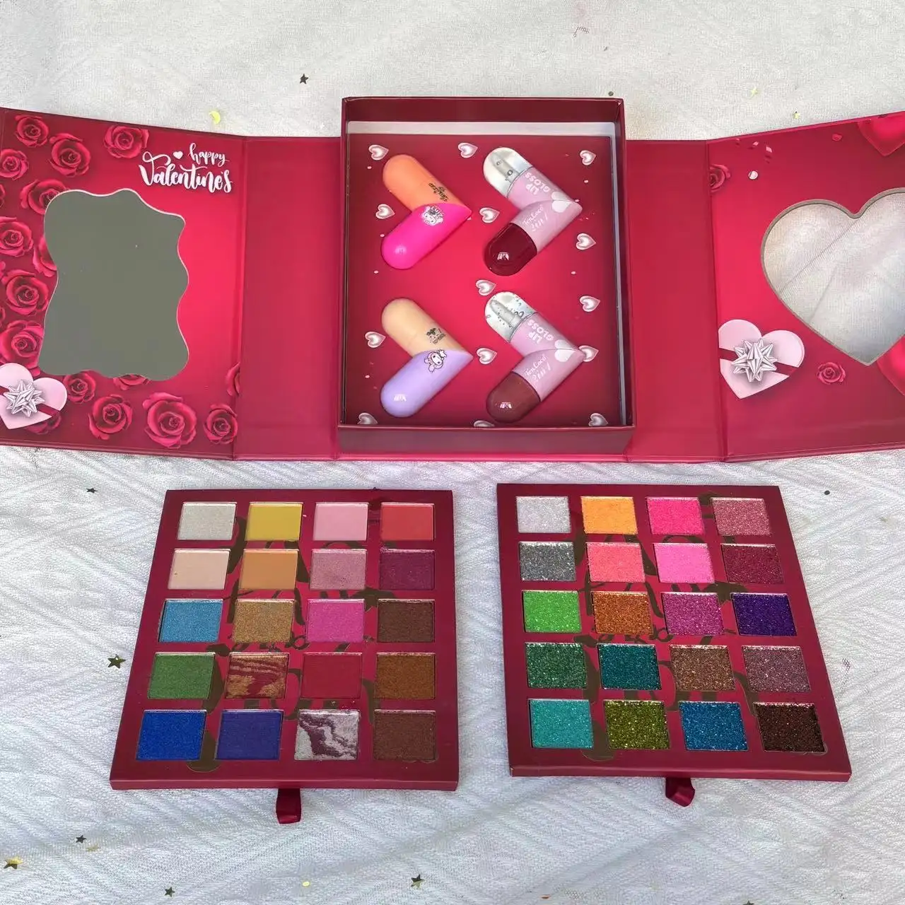 Keluaran baru Set Makeup Hari Valentine 2 In 1 eyeshadow dan palet eyeshadow glitter kotor untuk pacar, istri