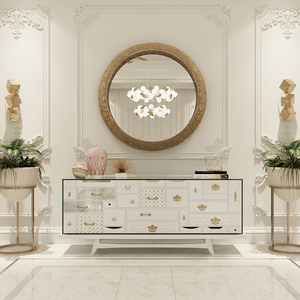 Élégante <span class=keywords><strong>console</strong></span> moderne en acajou <span class=keywords><strong>avec</strong></span> poignées en verre gris laqué blanc et laiton Tiroirs en bois fabriqués à la main pour les intérieurs de salon - Product Image 2