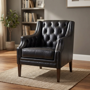 Sillón Ejecutivo de Cuero Negro de Lujo - Sillón con Detalles de Costura en Forma de Diamante para Sala de Estudio - Product Image 1