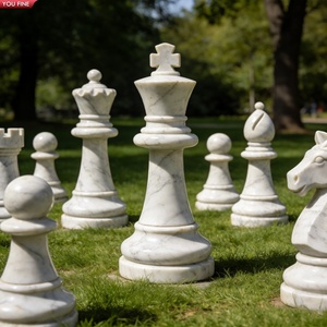 Juego de Esculturas de <span class=keywords><strong>Ajedrez</strong></span> de Mármol Blanco YOUFINE para Decoración de Jardín Exterior - Product Image 3