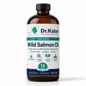 น้ำมันปลาแซลมอนป่าอะแลสก้าเดี่ยวชนิด 16 ออนซ์ ยี่ห้อ <span class=keywords><strong>Dr</strong></span>.Kalan  ประกอบด้วย EPA และ DHA บำรุงผิวหนัง ระบบไต และหัวใจ สำหรับแมว  รับผลิตแบบ OEM และฉลากสินค้าส่วนตัว - Product Image 1