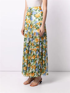 2022 Summer Womens Custom Elegant High Waisted Long Viscose Multi Color Floral <strong>Pleated</strong> Slit <strong>Maxi</strong> <strong>Skirts</strong> - Product Image 3